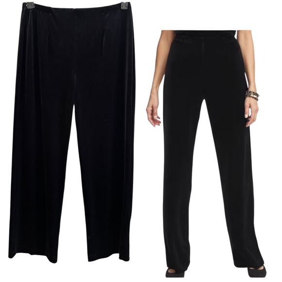 Chico’s Travelers Black Velvet No Tummy Pull On Straight Leg Pant 12/14 Short - Picture 4 of 13